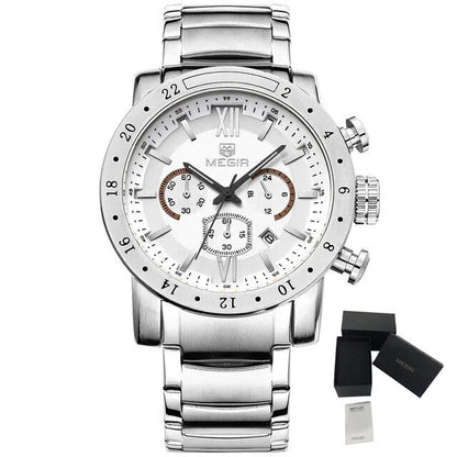 MEGIR Luxury Men's Business Watches Chronograph Waterproof Stainless Steel Quartz Watch Calendar Male Clock Reloj Hombre 3008-17