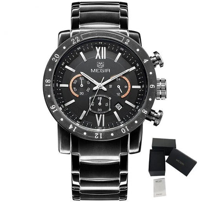 MEGIR Luxury Men's Business Watches Chronograph Waterproof Stainless Steel Quartz Watch Calendar Male Clock Reloj Hombre 3008-19