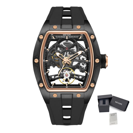 MEGIR Original Fashion Men Watches Automatic Mechanical Watch Steel Case Sport Skeleton Dial Wristwatch Waterproof Clock Reloj Hombre 2242-21