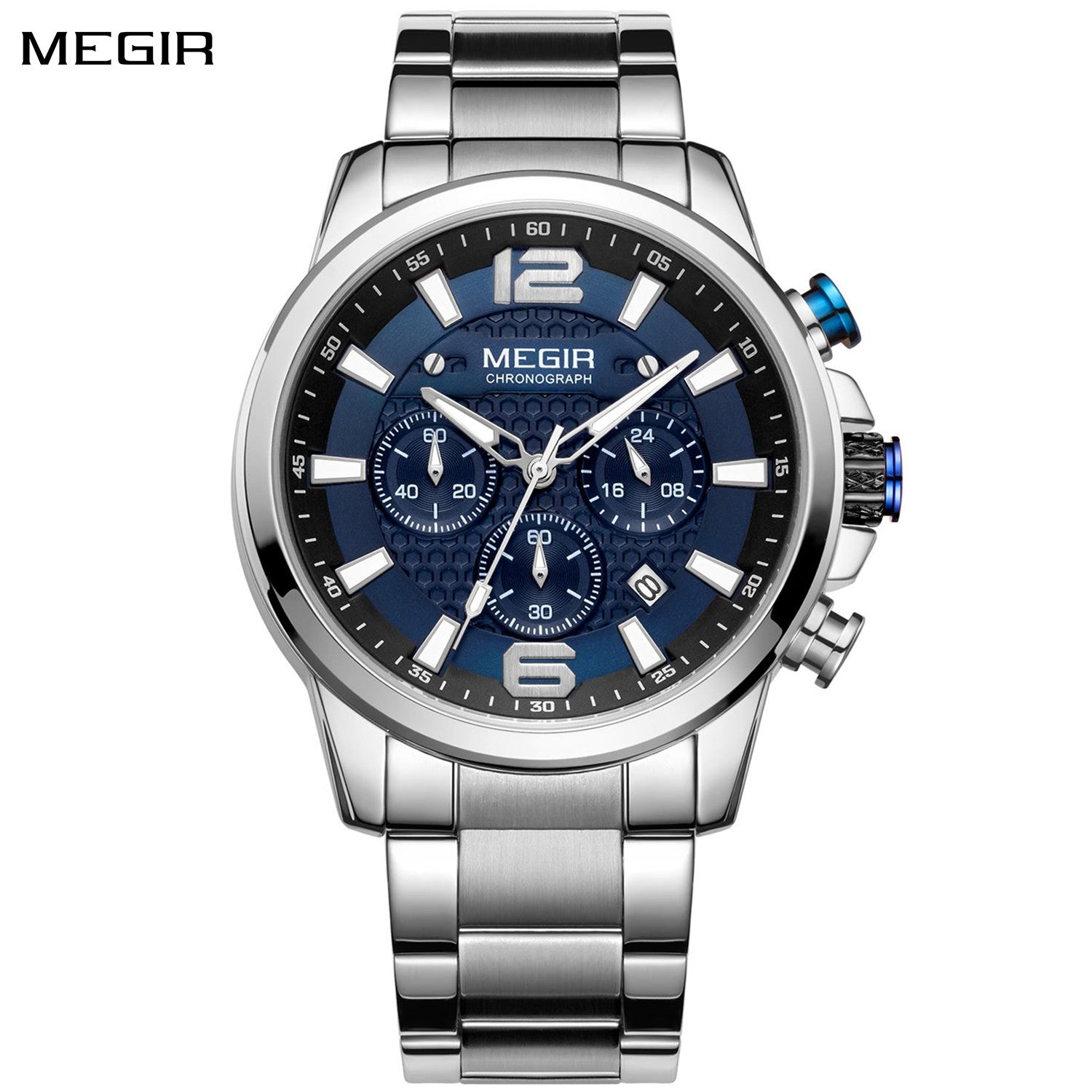 MEGIR Men's Quartz Wrist Watch Stainless Steel Band Chronograph Watches Luminous Waterproof Wristwatch Man Clock Military Watch-0