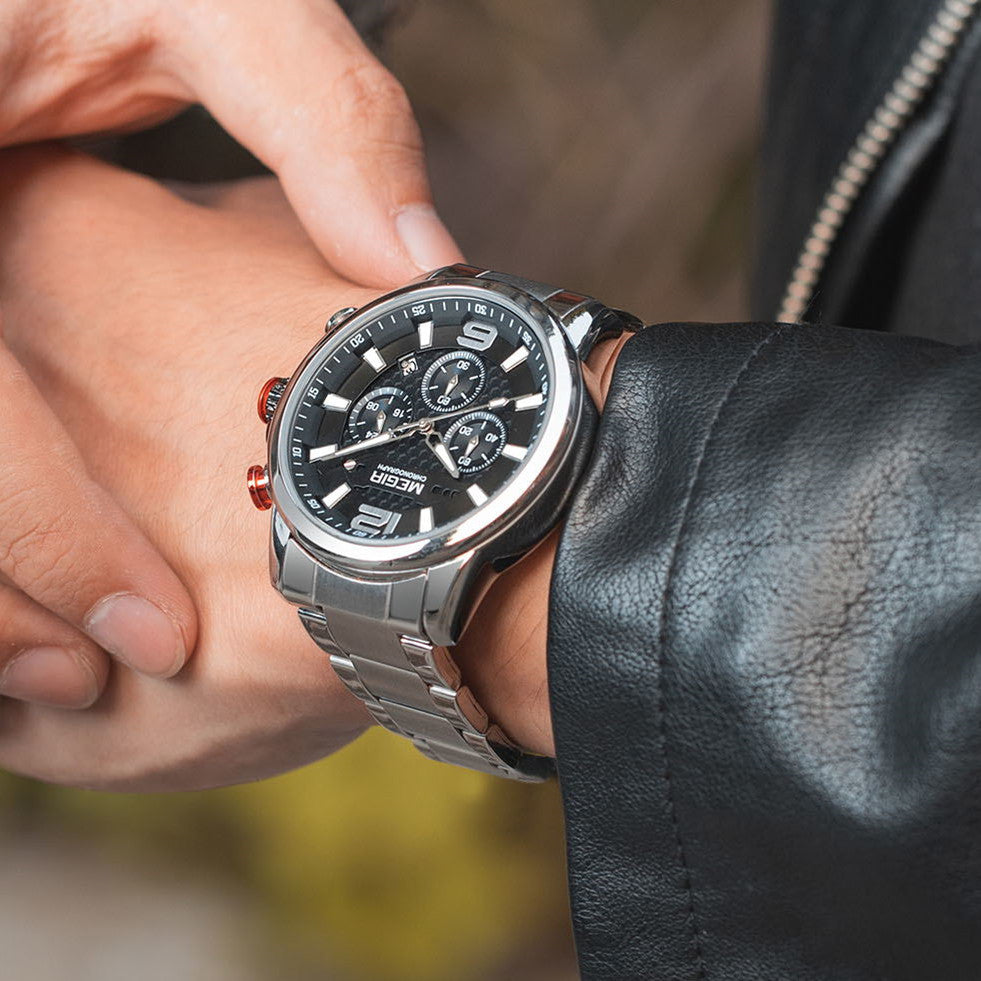 MEGIR Men's Quartz Wrist Watch Stainless Steel Band Chronograph Watches Luminous Waterproof Wristwatch Man Clock Military Watch-2