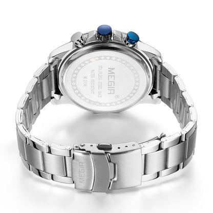 MEGIR Men's Quartz Wrist Watch Stainless Steel Band Chronograph Watches Luminous Waterproof Wristwatch Man Clock Military Watch-18