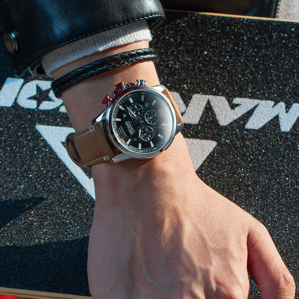 MEGIR Men's Quartz Wrist Watch Stainless Steel Band Chronograph Watches Luminous Waterproof Wristwatch Man Clock Military Watch-6