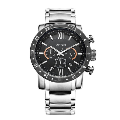 MEGIR Luxury Men's Business Watches Chronograph Waterproof Stainless Steel Quartz Watch Calendar Male Clock Reloj Hombre 3008-6
