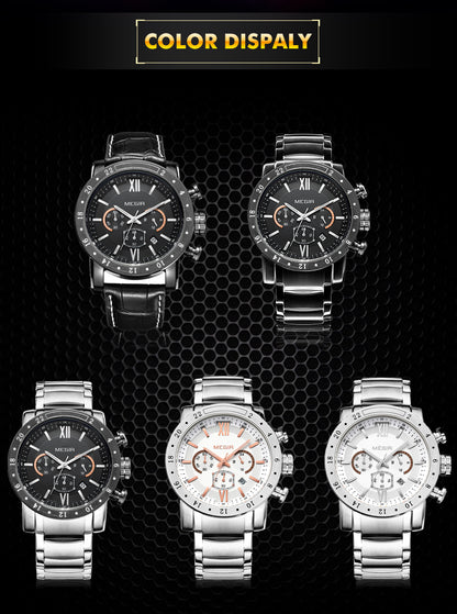 MEGIR Luxury Men's Business Watches Chronograph Waterproof Stainless Steel Quartz Watch Calendar Male Clock Reloj Hombre 3008-14