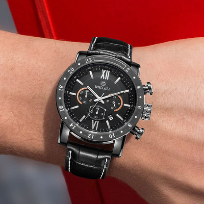 MEGIR Luxury Men's Business Watches Chronograph Waterproof Stainless Steel Quartz Watch Calendar Male Clock Reloj Hombre 3008-2