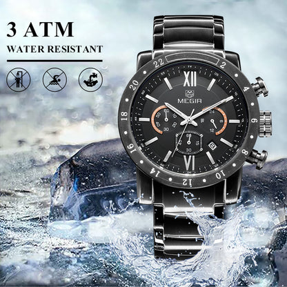 MEGIR Luxury Men's Business Watches Chronograph Waterproof Stainless Steel Quartz Watch Calendar Male Clock Reloj Hombre 3008-13