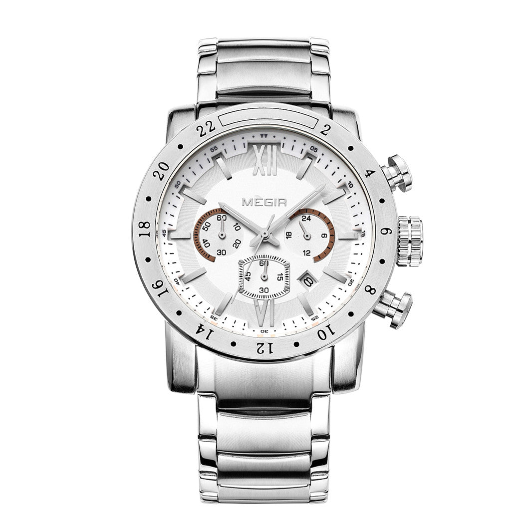 MEGIR Luxury Men's Business Watches Chronograph Waterproof Stainless Steel Quartz Watch Calendar Male Clock Reloj Hombre 3008-5