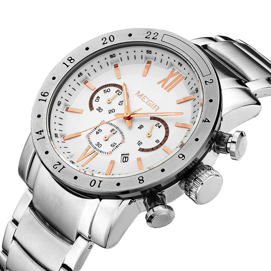 MEGIR Luxury Men's Business Watches Chronograph Waterproof Stainless Steel Quartz Watch Calendar Male Clock Reloj Hombre 3008-3