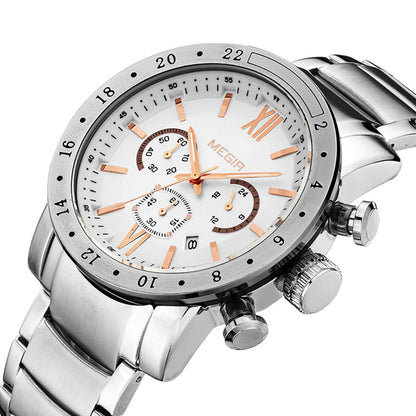 MEGIR Luxury Men's Business Watches Chronograph Waterproof Stainless Steel Quartz Watch Calendar Male Clock Reloj Hombre 3008-3