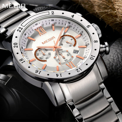 MEGIR Luxury Men's Business Watches Chronograph Waterproof Stainless Steel Quartz Watch Calendar Male Clock Reloj Hombre 3008-0