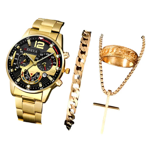 4PCS Men's Stainless Steel Quartz Watch Set (W118-D) - Chronos&Noble