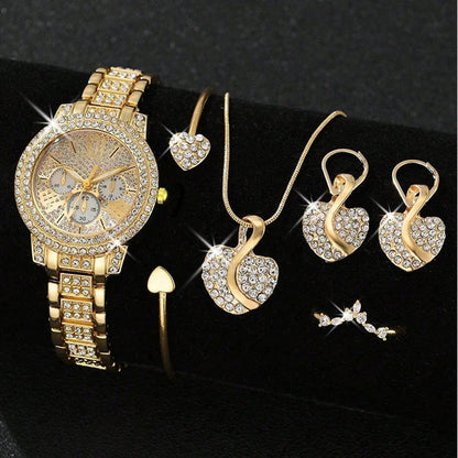 Women's Gold Quartz Watch Jewelry Gift Set - Chronos&Noble