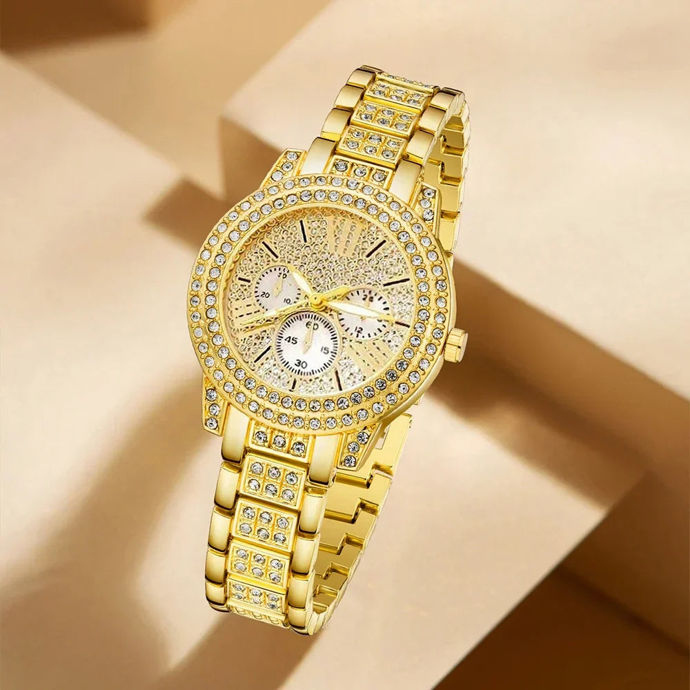 Women's Gold Quartz Watch Jewelry Gift Set - Chronos&Noble