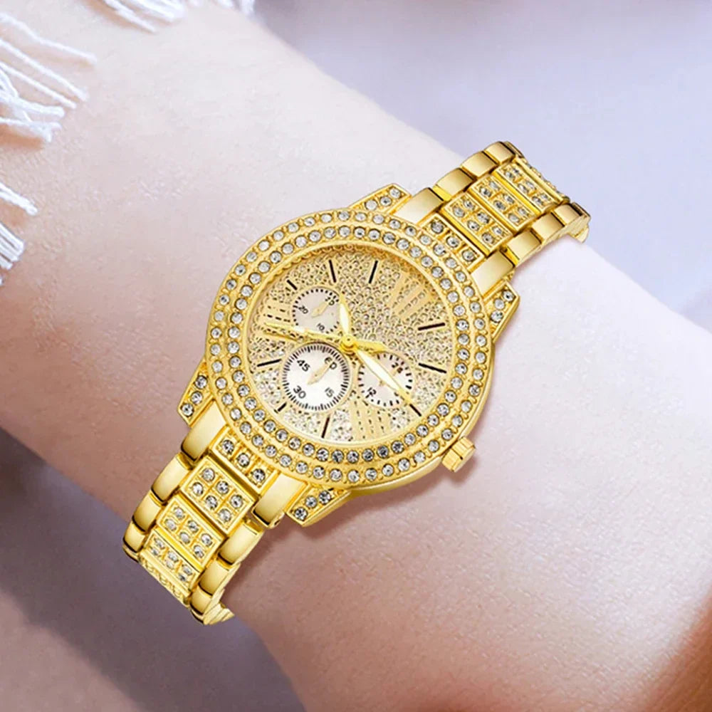 Women's Gold Quartz Watch Jewelry Gift Set - Chronos&Noble