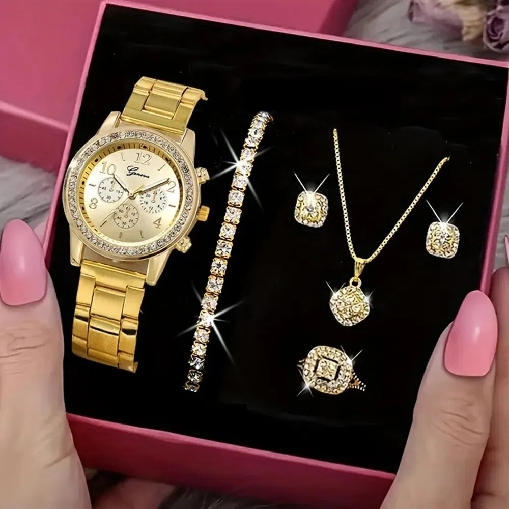 Womens Luxury Gold Watch Jewelry Set (5PCS) - Chronos&Noble