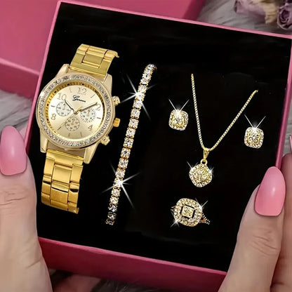Womens Luxury Gold Watch Jewelry Set (5PCS) - Chronos&Noble