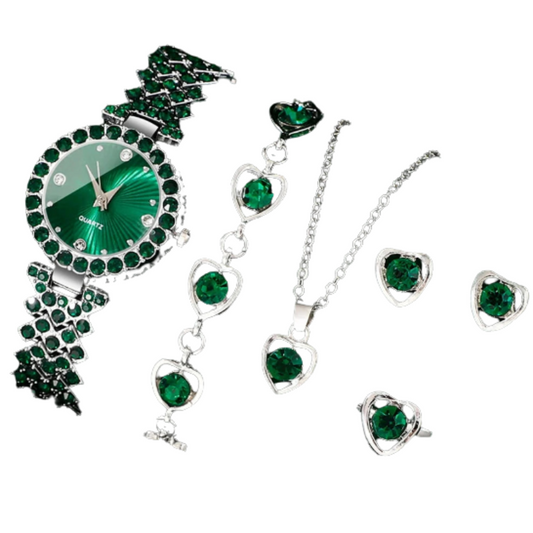 Women's Luxury Watch Jewelry Set with Heart Accents - Chronos&Noble